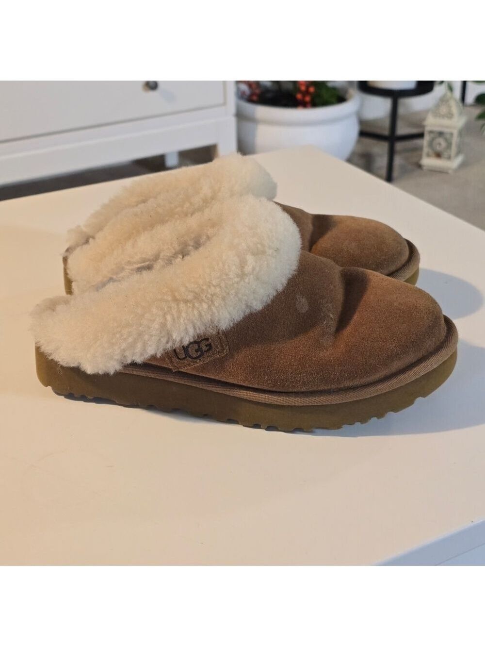 UGG Brown Suede Shearling Slippers
